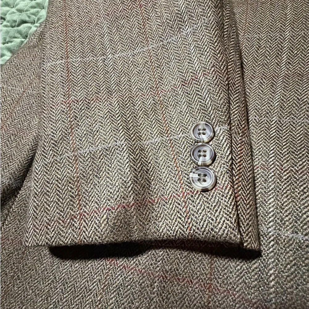 Allyn Saint George brown tan plaid‎ blazer jacket 100% Lambswool size 40R